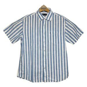 Allen Solly White & Blue S/S Compacted Ctn Btn Down w/ Pocket Mens Size 42 Large